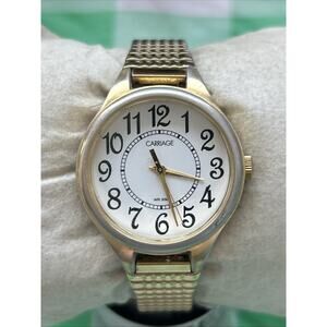 Carriage Gold Tone White Dial Women’s Stretch Band Quartz Watch